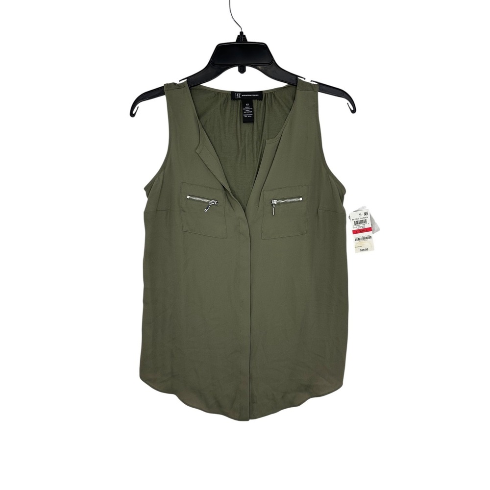 INC International Concepts Olive Green Zipper Pocket Sleeveless Top XS